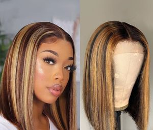 Mettez en surbrillance Bob perruque cheveux humains brésilien Ombre dentelle fermeture perruque courte pour les femmes