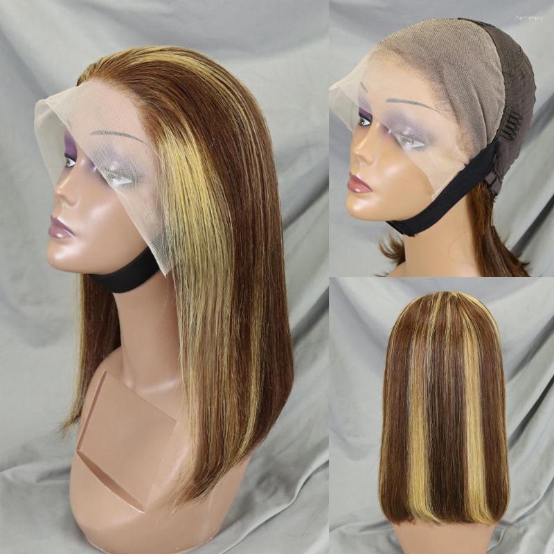 Markera Bob Wig Human Hair Brasilian Ombre 13x4 Front Lacewigs Stängning Kort för kvinnor