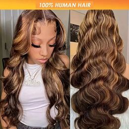 Perruque Lace Front Wig Body Wave brésilienne 13x4, cheveux naturels à reflets colorés, 4/27, perruque Lace Closure transparente, perruque de choix