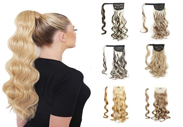 Souligner le clip de l'onde du corps dans l'extension en queue de cheval pour les femmes blanches noires enveloppement de cheveux épais autour de faux poney wavy naturel synthétique 6998743