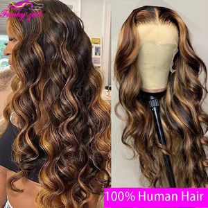 Highlight Body Wave Wig Human Hair Lace Pruiken 427 Honing Blond Body WAVY T Deel Lace Haarpruik voor vrouwen Braziliaanse Remy Pruik 240416