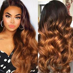 Perruque Lace Frontal Wig Body Wave ombrée à reflets, cheveux naturels, 13x4, 4x4, perruque Lace Closure Wig, 180%, pour femmes