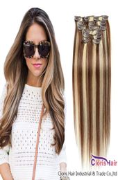 Soulignez le clip droit blond marron sur tissage Panio Color 4613 Clip de cheveux humain en extensions Tête complète 70g 100g Extention naturelle 96825890