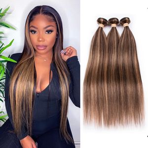 Highlight Bundles Bundles de cheveux humains raides malais Ombre Brown Bundles de cheveux raides 3 Bundles Remy Extensions de cheveux humains