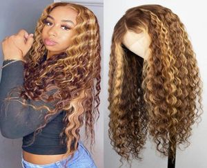 Hoogtepunt Kleur Menselijk Haar Krullend Diep Water Golf Frontale Pruiken voor Zwarte Vrouwen Braziliaanse 13x1 T Deel Blond synthetisch Kant Fr8770884