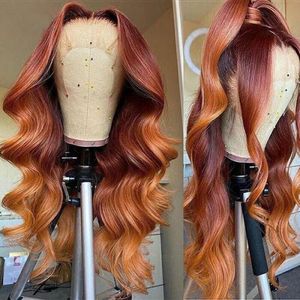 Highlight Ginger Orange HD Transparent Lace Front Perruques Cheveux Humains Pré Cueillis avec des Cheveux de Bébé Brésiliens Remy Droite Frontale Perruque Piano Couleur 150% Densité diva1