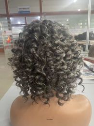 Pelucas de cabello humano gris/ gris destacado pelucas de cierre de encaje corto de ombre