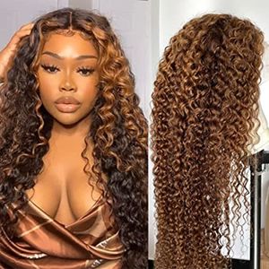 Highlight HD Transparent Lace Front Wig Cheveux humains pré-plumés 150% Densité Flawless Hairline Perruques bouclées pour les femmes noires 4/30 Perruques colorées