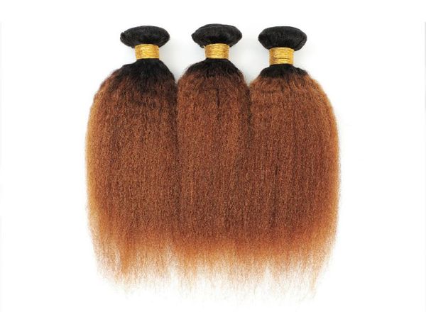 Highlight Kinky Straight Bundles 30 pouces Brésilien Ombre Brown Extensions de cheveux humains 3 Pcs Deal T1B30 Yaki Straight Remy Hair Wea9048718
