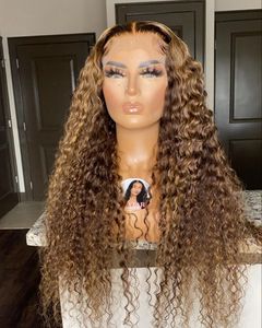 Perruque Lace Front Wig naturelle bouclée à reflets ombré, 13x4, couleur blond miel, perruque frontale Deep Wave, 150% pour femmes noires