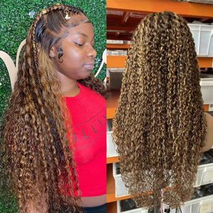 Markeer ombre kant frontale pruik Braziliaanse Jerry Curl Human Hair Pruiken P4/27 gekleurd voor zwarte vrouwen