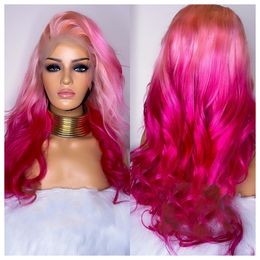 Markeer roze gekleurde 13x4 kanten front pruik menselijk haar