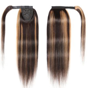 Highlight Straight Hair Wrapped Ponytail 100% Menselijk Haar Pony Tail Braziliaanse Remy Hair Extensions 16-24 inch