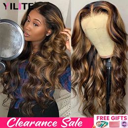 Prutage de surbrillance 13x6 HD Lace Frontal Wig Honey Blonde Body Wave Lace Front Human Hair Wigs for Women 360 Wigless HD Full Lace Wig 240409