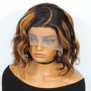 Markeer pruik bodygolf korte bob pruik menselijk haar bruin honing blonde voorgeplukte braziliaanse t deel kanten menselijke haarpruiken voor vrouwen