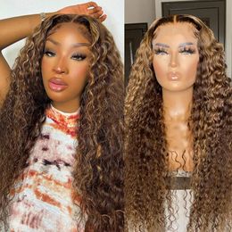 Perruque Lace Frontal Wig naturelle brésilienne Remy, cheveux humains bouclés, à reflets, blond 13x4, 150%, liquidation, pour femmes