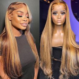Markeer Wig Human Hair 13x4 HD Lace frontale pruiken voor vrouwen Braziliaans 30 inch honingblond recht vooraan
