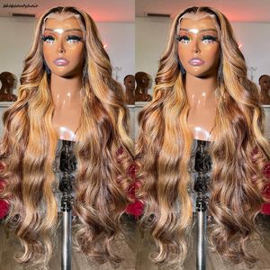 Peluca humana destacada cabello humano 13x4 peluca de pelo de peluca frontal para mujeres para mujeres de 30 pulgadas miel rubia ola de ola de cuerda delantera sintética