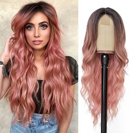 Hoogtepunt Pruik Echt haar 26 inch Body Wave Kanten Voorkant Pruik Ombre Gekleurde Pruik Braziliaans Bruin Honingblond Synthetische Pruiken voor Vrouwen Gratis verzending