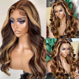 Markeer Wig Human Hair 40 Inch Body Wave Lace Voorpruik Ombre gekleurde pruik Braziliaanse bruine honingblonde synthetische pruiken voor vrouwen