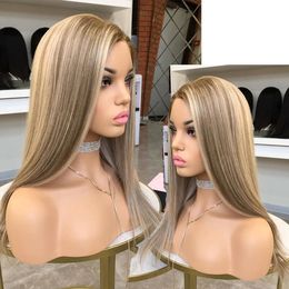 Markeer Wig Human Hair 613 Blond Gekleurde rechte kant Voorpruik Bruin Mix Blonde Braziliaanse haarpruiken voor vrouwen HD transparen