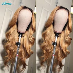 Hoogtepunt Pruik Menselijk Haar Body Wave Lace Front Pruiken Honing Blonde Brown Gekleurde T1B 27 Ombre Sluiting voor vrouwen Remy