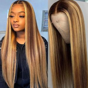 Markeer Wig Human Hair Gekleurd 30 inch honing Blonde rechte kant Voorpruik voorgevuld pruiken voor vrouwen 13x4 kanten frontale pruik