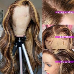 Hoogtepunt Pruik Menselijk Haar Honingblond 4/27 Gekleurde Lace Front Menselijk Haar Pruiken voor Vrouwen Pre Geplukt Body Wave