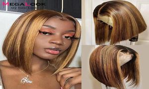 Perruque Bob Lace Frontal Wig synthétique courte brune à reflets, perruques Lace Frontal Wig lisses pour femmes noires, perruques synthétiques avec Closure, fête quotidienne 7987394