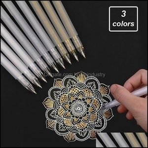 Surligneurs 0,6 mm Premium White Gel Pen Line Fine Tip Sketching Pens pour artistes Ding Design Illustration Art Supplies Gold Sier Wj0 Dhxw7