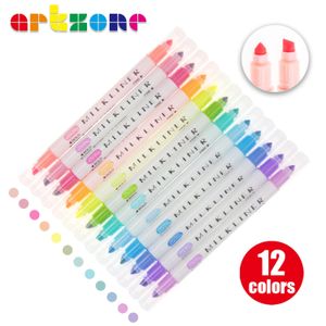 Markeerstiften 12 pastelkleuren Markeerstift Oogbescherming Lichte kleur MilkLiner Dual Tip Fluorescerende pennen Kantoor School Tekenstift 231116