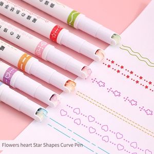 Highlighters 16Pcsset Kawaii Flowers Line Shaped Highlighter Pens Roller Tip Curve Liner Marker for Writing Journaling Drawing Stationery 230503