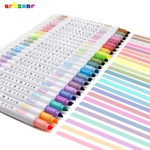 Resaltadores 24 Unids Pastel Resaltador Set Cuidado de los ojos Color claro Milkliner Marcador de texto Pluma fluorescente de doble punta para la escuela de oficina 230510