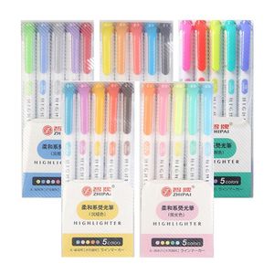 Highlighters 5 Colors Box Dubbel kopige markeerstift Pen Set Fluorescerende markers Pennen Art Marker Japans schattige Kawaii Stationery 230523