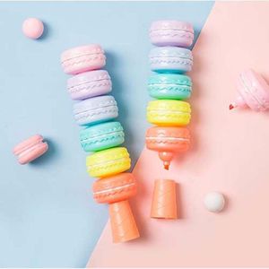 Highlighters 6 Color Kawaii Cookie Highlighter Pen Set Macaron Cake Fluorescent Marker Liner voor het tekenen van Paint Art Kid Gift School