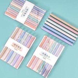 Markeerders 6 kleuren Pastel Dual Tip Markeerstift Pen Borstel Oogbescherming Mildliner Marker Schoolbenodigdheden Briefpapier