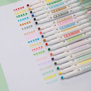 Highlighters 6pcs Light Color Dot Highlighter Pen Set Dual Side Fine Liner Spot Marker voor het tekenen van Painting Office School Sprogramma's Nieuwe J230302