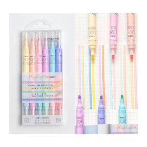 Highlighters 6Pcs Light Highlighter Pen Set M Dualside Double Color Marker Liner For Ding Paint Office School Art Supplies F4771 Dro Dhu49