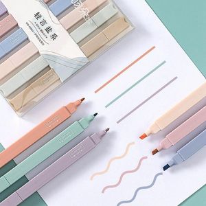 Highlighters 6PCS / Set Light Couleur Soft Tip Doux de surligneur-Double Marker Pen Po Journal Fluorescent Student Stationery