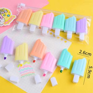 Highlighters 6PCSlot Cute Cartoon Cat Highlighters School Office Stationery Studenten Tekenbenodigdheden Kawaii Ice Cream Mini Paint Marker Pen