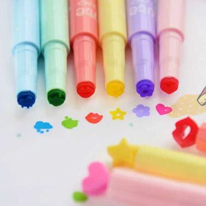 Highlighters 6PCSlot Cute Highlighters Stamp Marker Pen Kinderen briefpapier benodigdheden geschenken J230302