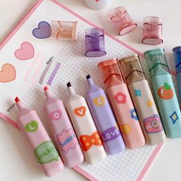 Highlighters 6pcslot Kawaii Highlighter Pens Gekleurde markers voor meisjes schrijven graffiti schattige Japanse briefpapier Morandi Color Highlighters J230302