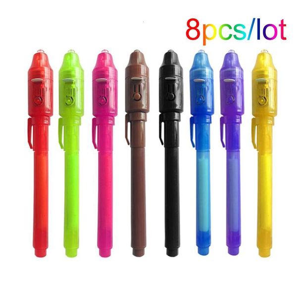 Surligneurs 8Pcslot 2 en 1 Magic Light Pen Invisible Ink Pen Secrect Message stylos pour Dessin Fun Activity Kids Party Favors Gift 230505