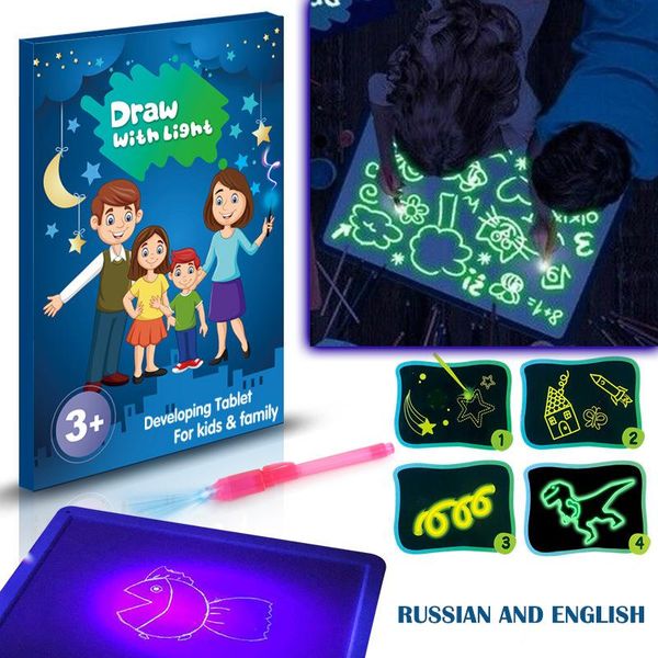 Resaltadores A3 A4 A5 3D Tablero de dibujo mágico Juego de portapapeles para niños Escritura LED Arte creativo con bolígrafo Regalo para niños