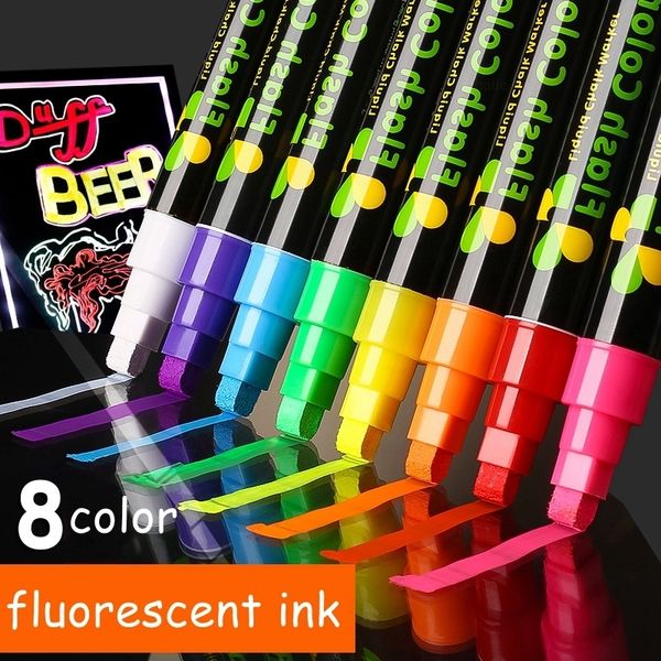 Resaltadores Haile 8Color 36mm Tiza líquida Resaltador borrable Rotulador fluorescente para pizarra blanca Graffiti LED Anuncio Pizarra 230428