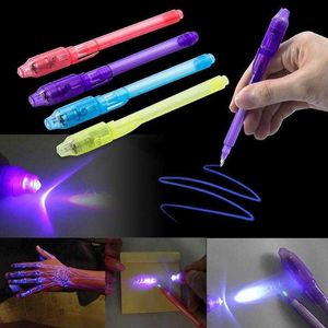 Highlighters onzichtbare fluorescerende pen LED Purple Light Electronic Banknote Detector Creative Ultraviolet Magic Ink Lamp Pen Highlighter J230302