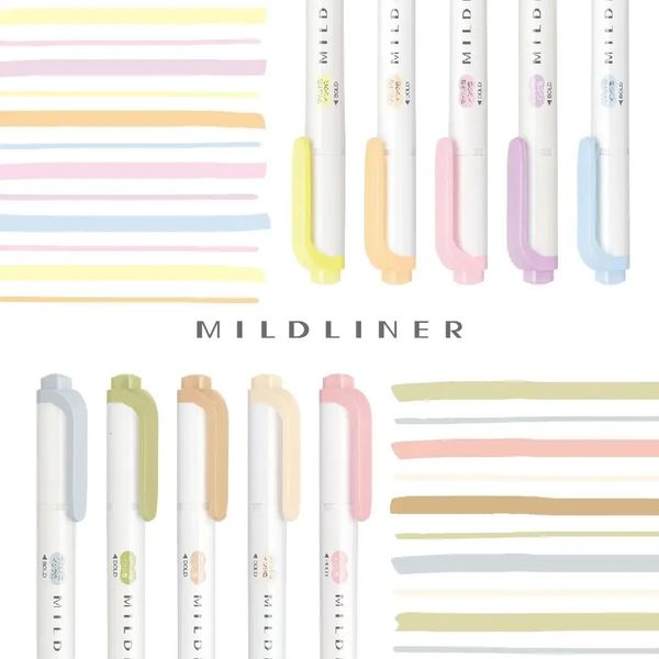 Resaltadores JIANWU 5 unids/set Mildliner resaltadores de doble punta lindo suave cabeza oblicua estudiante escritura marcador pluma Kawaii papelería suministros 231124