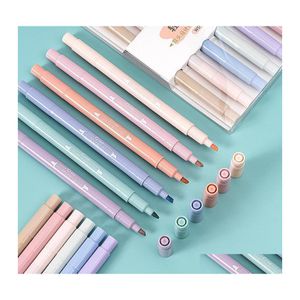 Surligneurs Kawaii 6 Couleurs Effaçable Pastel Double Pointe Marqueurs Fluorescents Stylos Peinture Outil Art Fourniture École Bureau Papeterie Dro Dhx8H