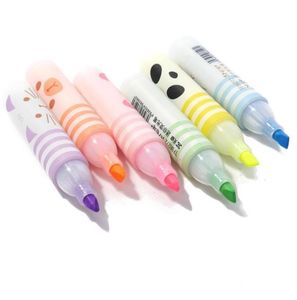 Highlighters Set van 6 schattige dieren Panda Cat Mini Highlighter Paint Marker Pen Tekening Liquid Chalk Stationery School Office Suppl7896004