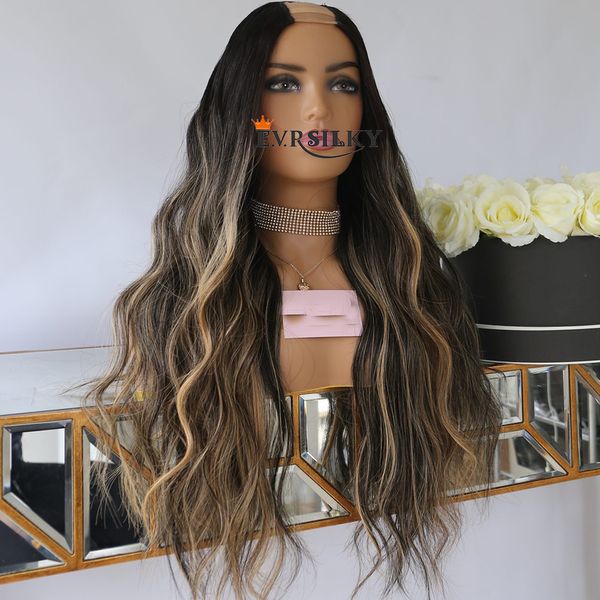 Souleveillance blonde Natural Wavy V Pied Perreaux Perruques ouverts ouverts ouverts ouverts Body 100% Human Hair Wig Brazilian U Forme Full End Machine